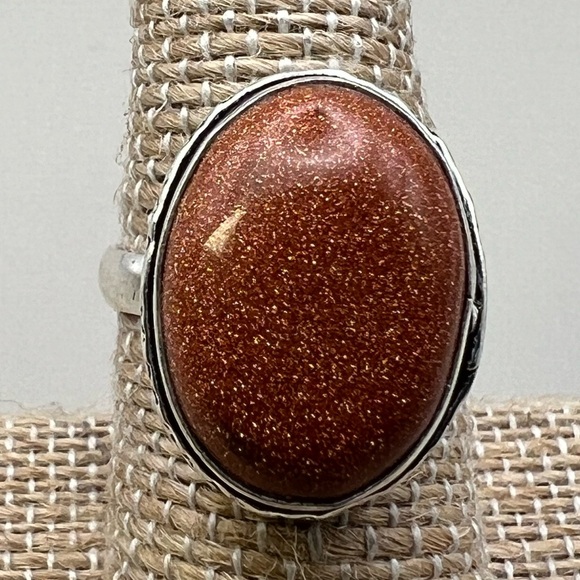 New Sandstone Goldstone Sterling Silver Overlay Ring Size 7 - Picture 1 of 6